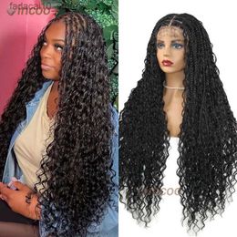 Synthetic Wigs 36 Full Lace Frontal Wigs For Women Bohemian Goddess Braided Wig With Baby Hair Synthetic Knotless Box Braided Wig Lace Frontal Q240115