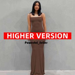 Basic Casual Dresses Casual Dresses 2023 Summer Spaghetti Strap Black Skims Long Dress Women Sleeveless Solid Skinny Bodycon Trumpet Maxi Sexy Vestidos 4685