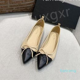 2024 shoes quality leather balleter shoe round toe womens formal leather dress retro slippers