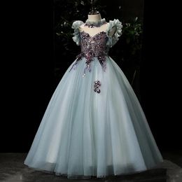 Dresses 2023 Pretty Fairty Flower Girls Dress High Neck Long 3D Floral Apliques Girls Pageant Dresses Lovely Hand Made Flowers Birthday Dr