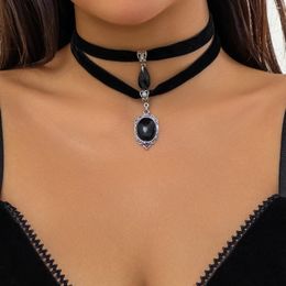 Pendant Necklaces KunJoe Gothic Black Water-drop Shape Necklace For Women Rope Chain With Crystal Beads Charm Choker Girls Party Jewellery