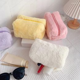 Cosmetic Bags 1 Pc Cute Plush Makeup Bag For Women Zipper Large Solid Color Travel Make Up Toiletry Washing Pouch