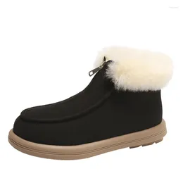 Boots Women Warm Thicken Plush Snow Winter Flat Cotton Padded Shoes Woman Faux Suede Platform Ankle