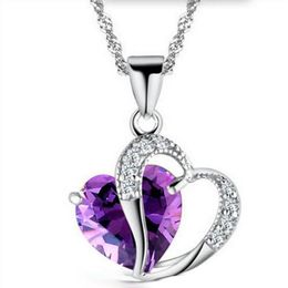 Romantic Multicolor Crystal Love Heart Pendants Cheap Necklaces Alloy chain For Women Gift Fashion ladies Jewelry280C