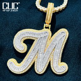 Necklaces Cuc Initials Baguette Cursive Letter Pendant Necklace for Men Women Iced Out Hip Hop Chain Fashion Rock Jewelry Gift Az