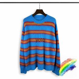 Men's Sweaters Blue Stripe Knit Mohair Sweater Crewne Men Women B Quality Casual Fashion Oversize Sweatshirtsyolq