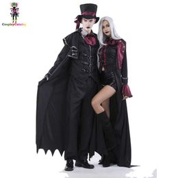 Halloween Vampire Couple Costumes Men's Bloody Handsome Costume Womens Steampunk Vampiress Uniforms Blood Countess Kits241L