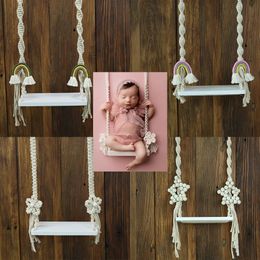 born Pography Props Accessories Baby Swing Chair Wooden Rainbow Babies Furniture Fotografia Infants Po Shooting Studio 240115