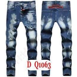 Mens Jeans Luxury Italy Designer Denim Jeans Men Embroidery Pants DQ21063 Fashion Wear-Holes splash-ink stamp Trousers Motorcycle riding Clothing US28-42/EU44-58