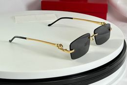 Rimless Sunglasses Gold Frame Dark Grey Lens Men Designer Glasses Sonnenbrille Women Shades Sunnies Gafas de sol UV400 Eyewear with Box