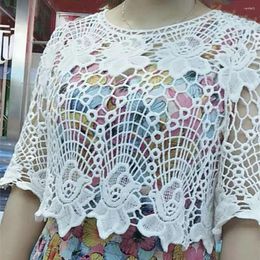 Women's Blouses Lace Cover Up Blouse Solid Color Tops Floral Hollow Out Pullover Elegant O-neck Jacquard With Half For Women