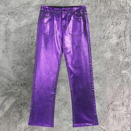 Men's Jeans Spring Wide Leg Casual Elastic Laser Dark Purple Men And Women Streetwear Stage Performance Denim Trousers Homme