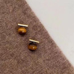 Stud Earrings South Korea Autumn And Winter Simple Geometric Brown For Women Fashion Cute Metal Jewellery Party Gifts