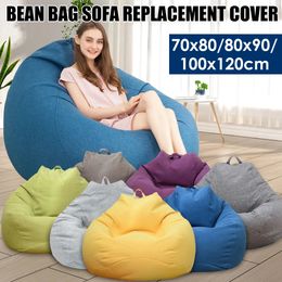 Lazy Sofa Cover Without Filler Linen Cloth Solid Lounger Bean Bag Sofa Covers Pouffe Puff Couch Tatami Living Room Beanbags 240115