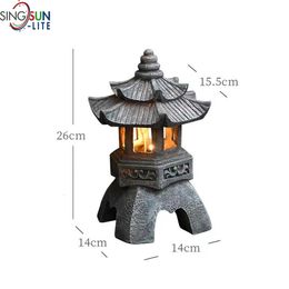 Garden Decoration Zen Ornaments Solar Powered Tower Chinese Statue Lanterns Solar Lamp Stone Courtyard Pagoda Lantern 240113