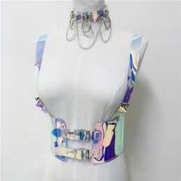 Sexy Costumes jarretelles PVC Transparent brillant Laser ceinture de harnais Cage corporelle pour femmes sangles holographiqu281l