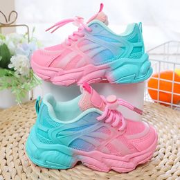 Girls Cute Gradient Mesh Sneakers Low Top Breathable glowing Platform Sports kids Shoes 240115