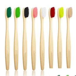 Bath Brushes, Sponges & Scrubbers Colorf Head Bamboo Toothbrush Wholesale Environment Wooden Rainbow Oral Care Soft Bristle Drop Deliv Dhozt
