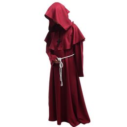 New Unisex Mediaeval Robe Vintage Hooded Cowled Friar Halloween Fancy Cosplay Priest Monk Mantle Dress Costume Black Brown Burgundy258Z