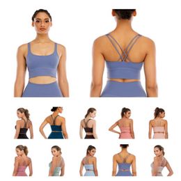 LL Sports Bras for Women Criss-Cross Back with Removable Cups Low Impact Workout Fitness Yoga Cropped Tank Tops341g