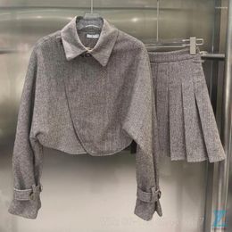 Work Dresses 2024 Autumn/Winter Woollen Grey Coffee Bat Sleeves Half Skirt Set
