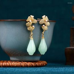 Stud Earrings 2024 Early Spring Apricot Leaf Orchid Imitation Jade High Sense Special-Interest Design Chinese Style Han