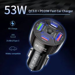 53W Dual PD Quick Car Charger USB QC 3.0 Fast Charging Type C Car Phone Charger For Samsung S24 S23 iPhone 15 Pro Xiaomi