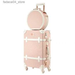 Suitcases Girl 2PCS/SET Vintage Floral PU Travel Bag Luggage sets1320222426inch Women Retro Trolley Suitcase Carry On Wheel Q240115