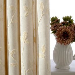 High Grade American Style Rural Solid Colour Cotton Linen Embroidered Curtain Customised Living Room Bedroom Bay Window 240115