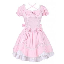 Can be Custom 2018 Pink and White Short Sleeve Bow with Tie Gothic Victorian Lolita Dresses For Women Customized283q