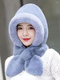 Berets Autumn And Winter Hats Scarves All In One Women's Plush Thickened Cold Ear Protection Riding Warm Necklaces