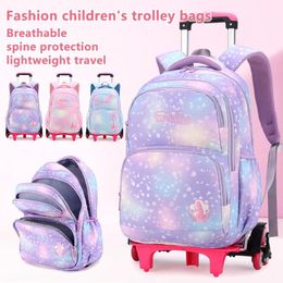 Bags Children's trolley bags with wheels student backpack, girls trolley bags, cute school bags, largecapacity roller backpack, star