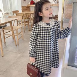 Girl Dresses Baby Girls Clothes Kids Classic Black And White Plaid Lace Lapel Shift Dress