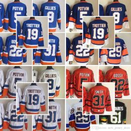 New York''islanders''new Retro Ice Hockey Jerseys 5 Denis Potvin 9 Clark Gillies 31 Billy Smith 22 Mike Y Lelson Steve Thomas Trottier