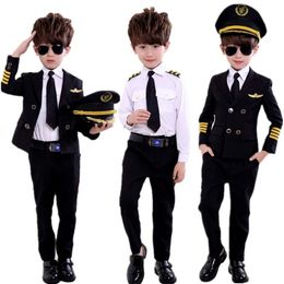 new fashion Children's Day Pilot Uniform Stewardess Cosplay Halloween Costumes for Kids Disguise Girl Boy Captain Aircraft Fa2486