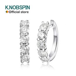 KNOBSPIN D Color Loop Earring 925 Sterling Sliver Plated with 18k White Gold Earring for Women Sparkling Fine Jewelry 240113