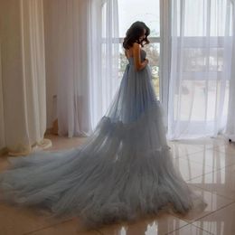 Casual Dresses Blue Empire Bridal Wrap Elegant Tulle Maternity Pography Sweetheart Sweep Train Po Shoot Dress Custom