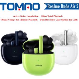 Earphones Realme Buds Air 2 Wireless Bluetooth Earphone Dual Mic Noise Cancellation for Calls Active Noise Cancellation IPX5 waterproof