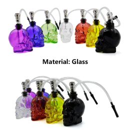 5 INCH Glass Smoking Pipes Skull Head with Plastic Pipe 8 Colours for Dry Herb Cigarette LL