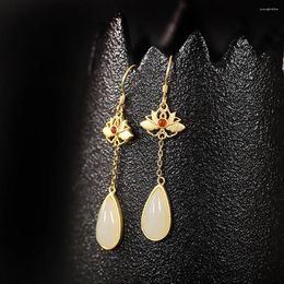 Dangle Earrings Natural An Jade Luxury Gold Water Drop Tassel Eardrop Elegant Women's High Quality Fine Jewellery Accessories