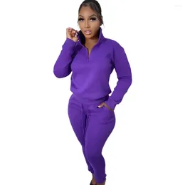 Women's Two Piece Pants Tracksuit Women Set Fashion Zipper V Neck Long Sleeve Sweatshirt Suit Pockets Sweatsuits Woman 2