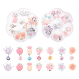 Stud Earrings 14 Pairs Kids Ear Clip Set Cartoon Kit Anti-allergy Clip-on Adorable Studs For Wearing