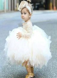 2018 Modern Cute Baby Girl Baptism Gown Christening Dress Long Sleeves Lace Bodice Ruffles Ball Gown Skirt Girls First Holy Commun8124223