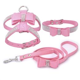 Pet Chest Harness Rhinestone Bow Small Dog Traction Rope Walking Cat Chest Harness Coleira Para Cachorro Cat Accessories 240115