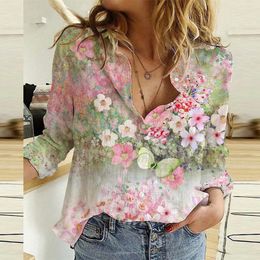 Women's Blouses Flower Print Button Down Long Sleeve Shirt For Women Casual Floral V Neck Graphic Tops Blouse With Sleeves Mint