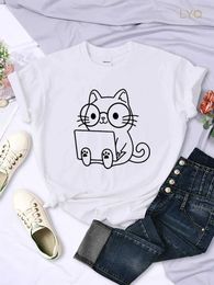 Careful Study Of Work Cat Sketches Women T-Shirt Personality Trend Casual Tee Clothing Street Creative Tops Female Short Sleeve