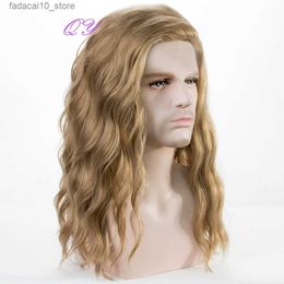 Synthetic Wigs Synthetic Long Blonde water ripple Hair Wigs For Men Curly Natural Wig Adjustable Size Suitable for Daily Wear Man Hair Wig Q240115