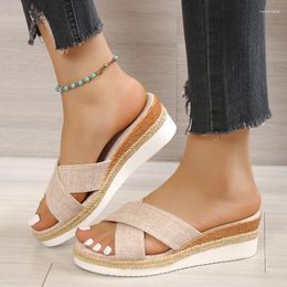 Slippers 2024 Women Ladies Casual Platform Wedges Sandals Fashion Open Toe Straw Braid Rome Size 35-43 Female Beach