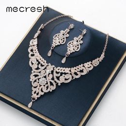 Necklaces Mecresh Crystal Branch Bridal Wedding Jewellery Set for Women Rose Gold Colour Earrings Necklace Set Engagement Jewellery 2020 Mtl509