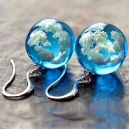 Dangle Earrings Korea Fashion Sky Blue Cloud Ball Drop For Women Creative Design Personality Glass Round Jewelry